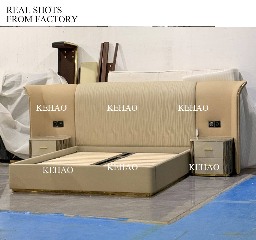 High End Modern Bedroom Furniture Leather Upholstered Bed Luxury Full Bedroom Sets Stainless Steel Double King Size Bed Frame