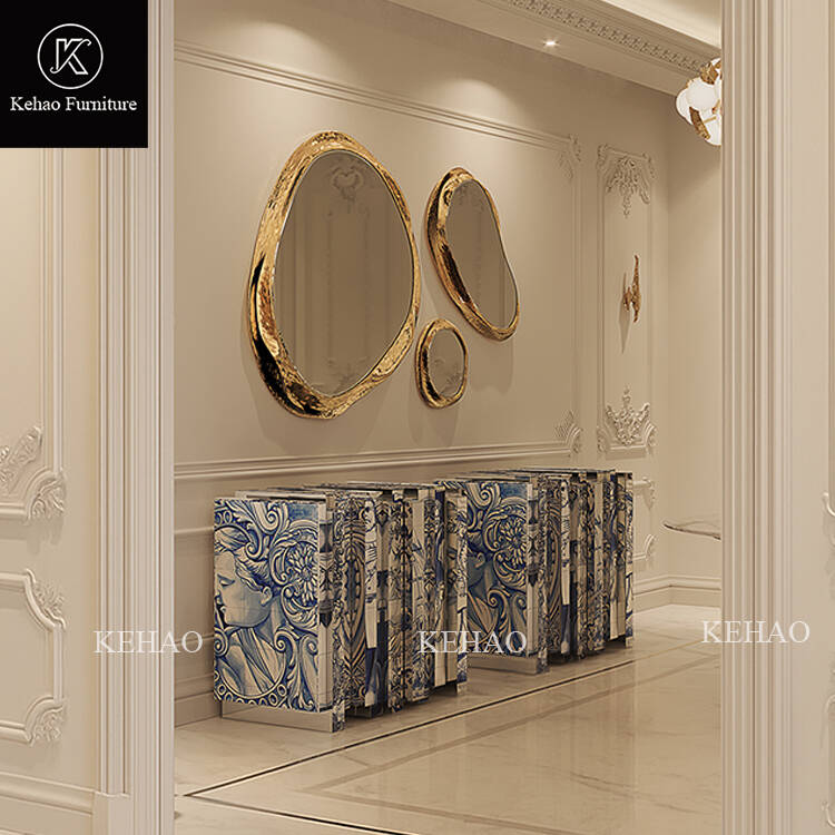 Luxury Solid Wood Sideboard Cabinet Hand Painted Chinese Blue White Porcelain Console Storage Handmade Entrance Table