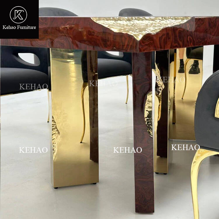 Luxury Mahogany Brass Dining Table European Walnut Dining Table