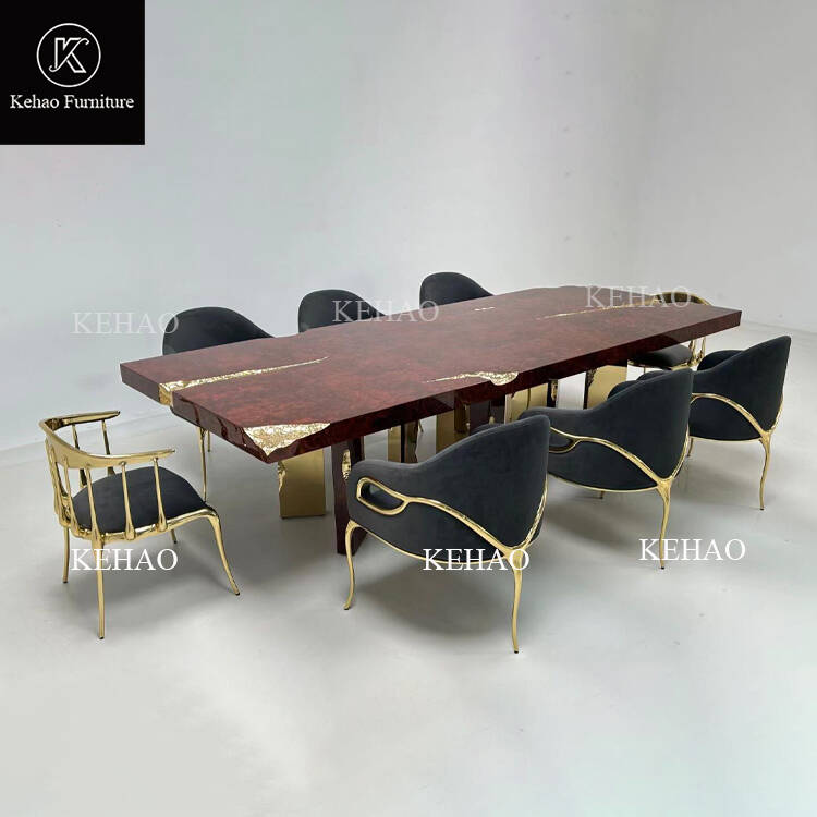 Luxury Mahogany Brass Dining Table European Walnut Dining Table