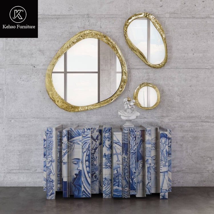 Luxury Solid Wood Sideboard Cabinet Hand Painted Chinese Blue White Porcelain Console Storage Handmade Entrance Table