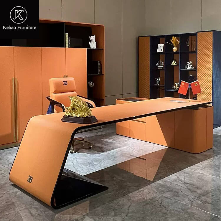 Italian Modern Furniture Microfiber Leather Carbon Fiber L-Shape Office Desk Luxury