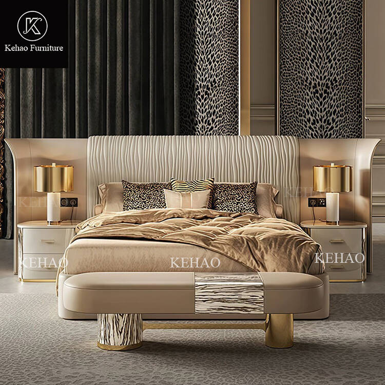 High End Modern Bedroom Furniture Leather Upholstered Bed Luxury Full Bedroom Sets Stainless Steel Double King Size Bed Frame