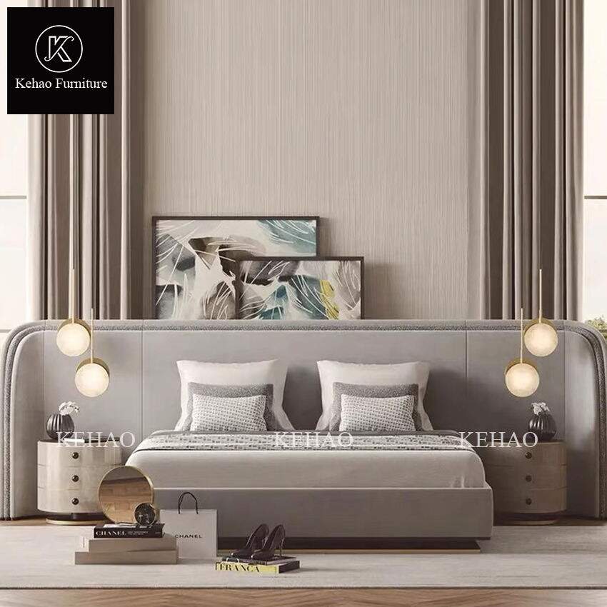 Customized Bedroom Furniture Modern Luxury King Size Bed Wide Headboard
