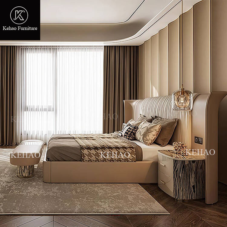 High End Modern Bedroom Furniture Leather Upholstered Bed Luxury Full Bedroom Sets Stainless Steel Double King Size Bed Frame