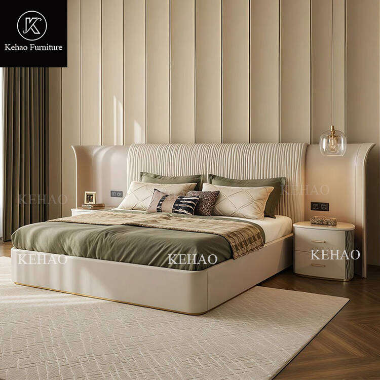 High End Modern Bedroom Furniture Leather Upholstered Bed Luxury Full Bedroom Sets Stainless Steel Double King Size Bed Frame