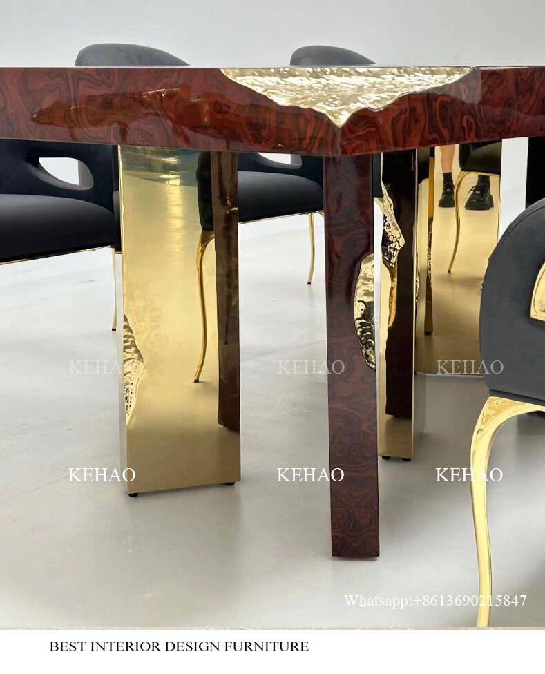 Luxury Mahogany Brass Dining Table European Walnut Dining Table