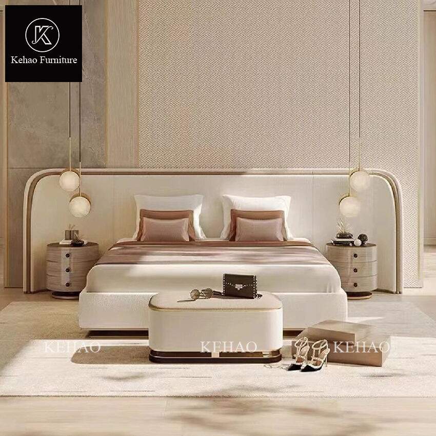 Customized Bedroom Furniture Modern Luxury King Size Bed Wide Headboard